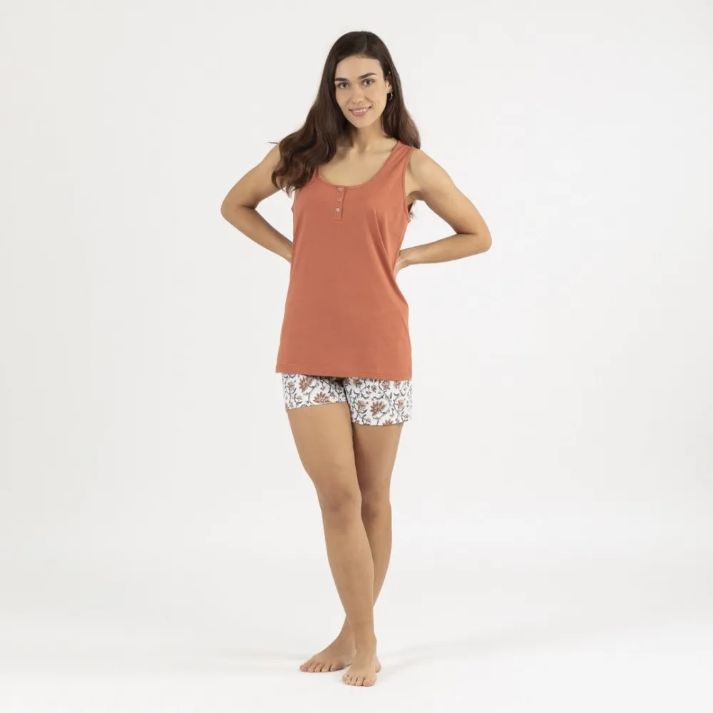 Pijama corto algodón Isabel teja