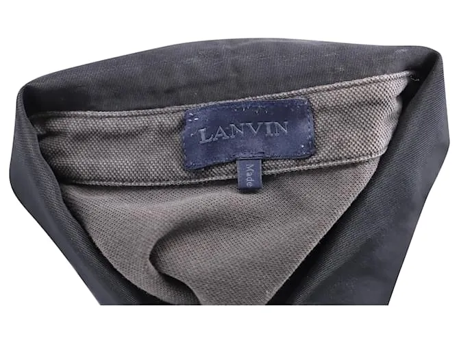 Polo Lanvin con cuello de grogrén en algodón gris carbón 