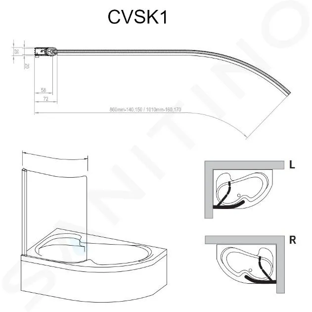 RAVAK CHROME  MAMPARA DE BAñO DE UNA PIEZA CVSK1 ROSA, IZQUIERDA, 100X150 CM, CRISTAL SATINADO/TRANSPARENTE 7QLS0U00Y1
