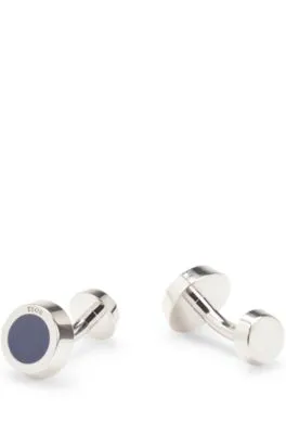 ROUND CUFFLINKS WITH BLACKENAMEL INSERT