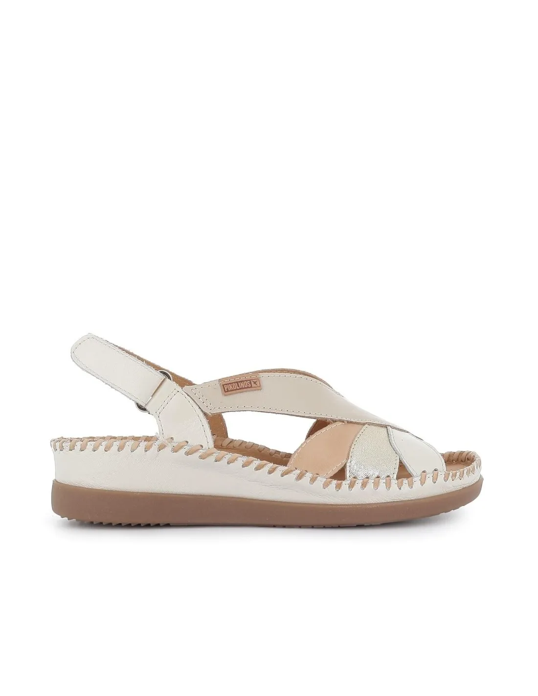 Sandalia cuña media cierre de velcro blanco Pikolinos