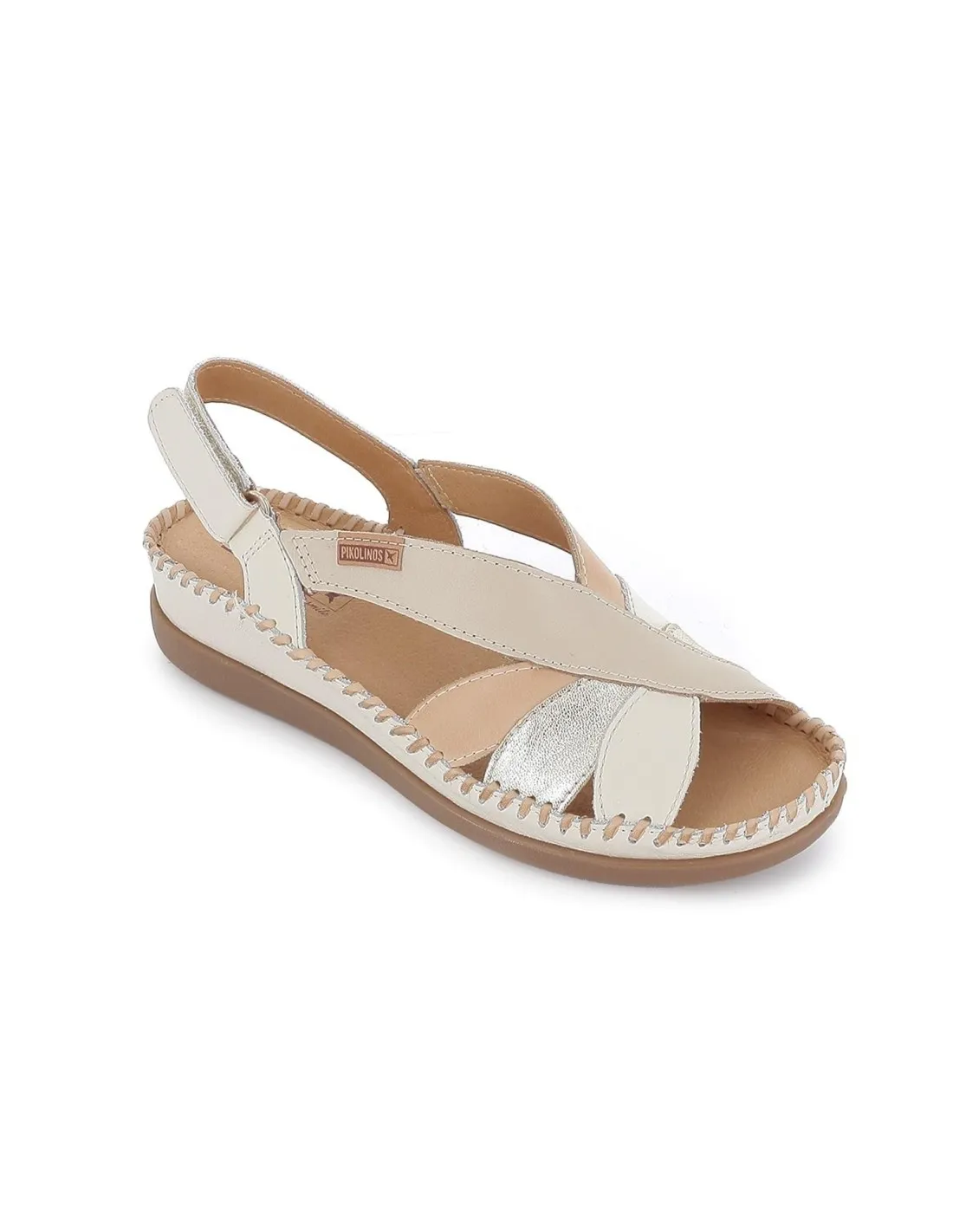 Sandalia cuña media cierre de velcro blanco Pikolinos