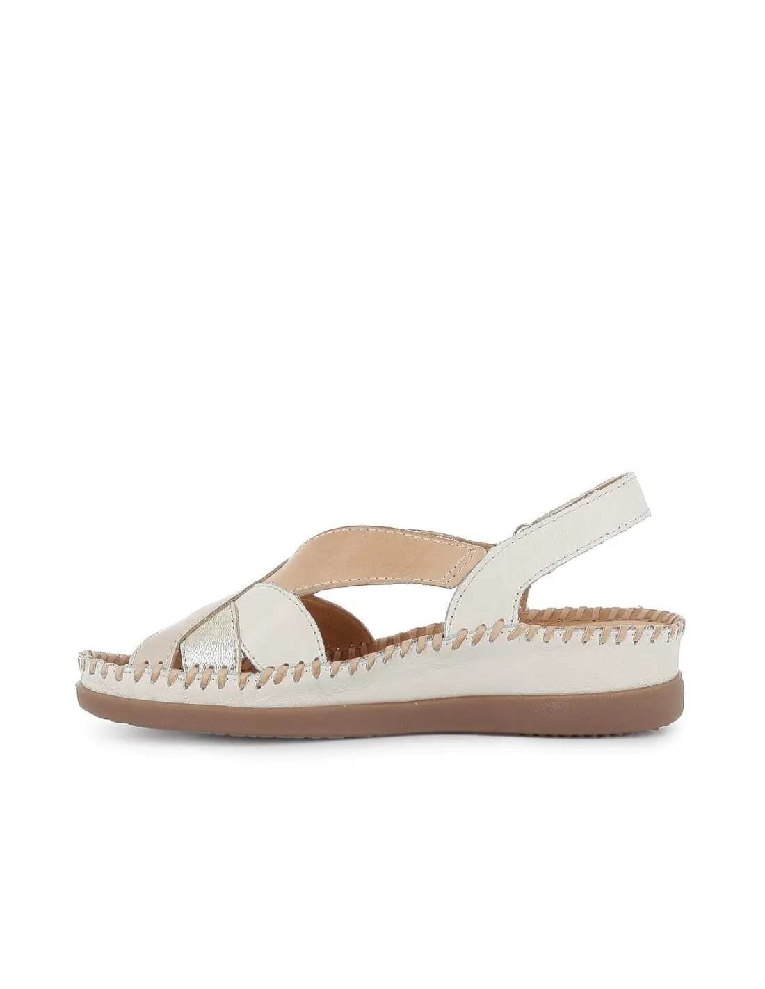 Sandalia cuña media cierre de velcro blanco Pikolinos