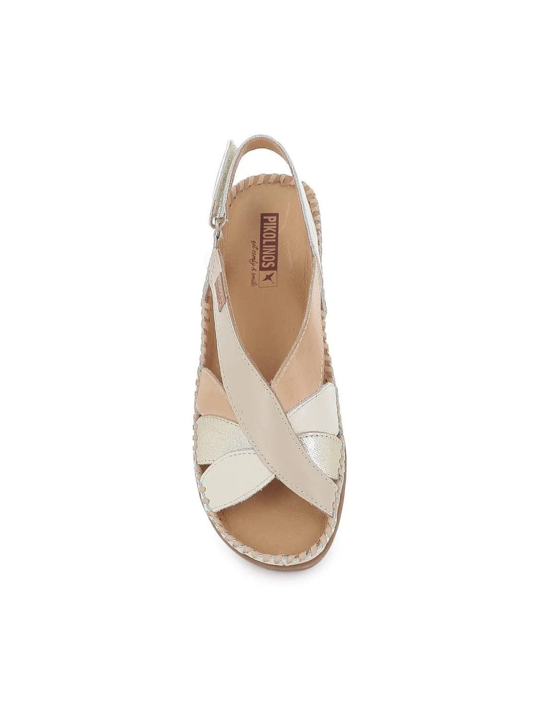 Sandalia cuña media cierre de velcro blanco Pikolinos