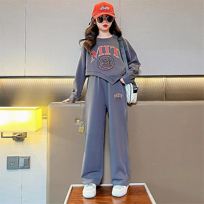 SPRING AUTUMN KIDS ALPHABET IRREGULAR CROPPED SWEATSHIRT+LOOSE SWEATPANT SET SCHOOL KIDS TRACKSUIT CHILD JOGGING OUTFIT 516YRSK