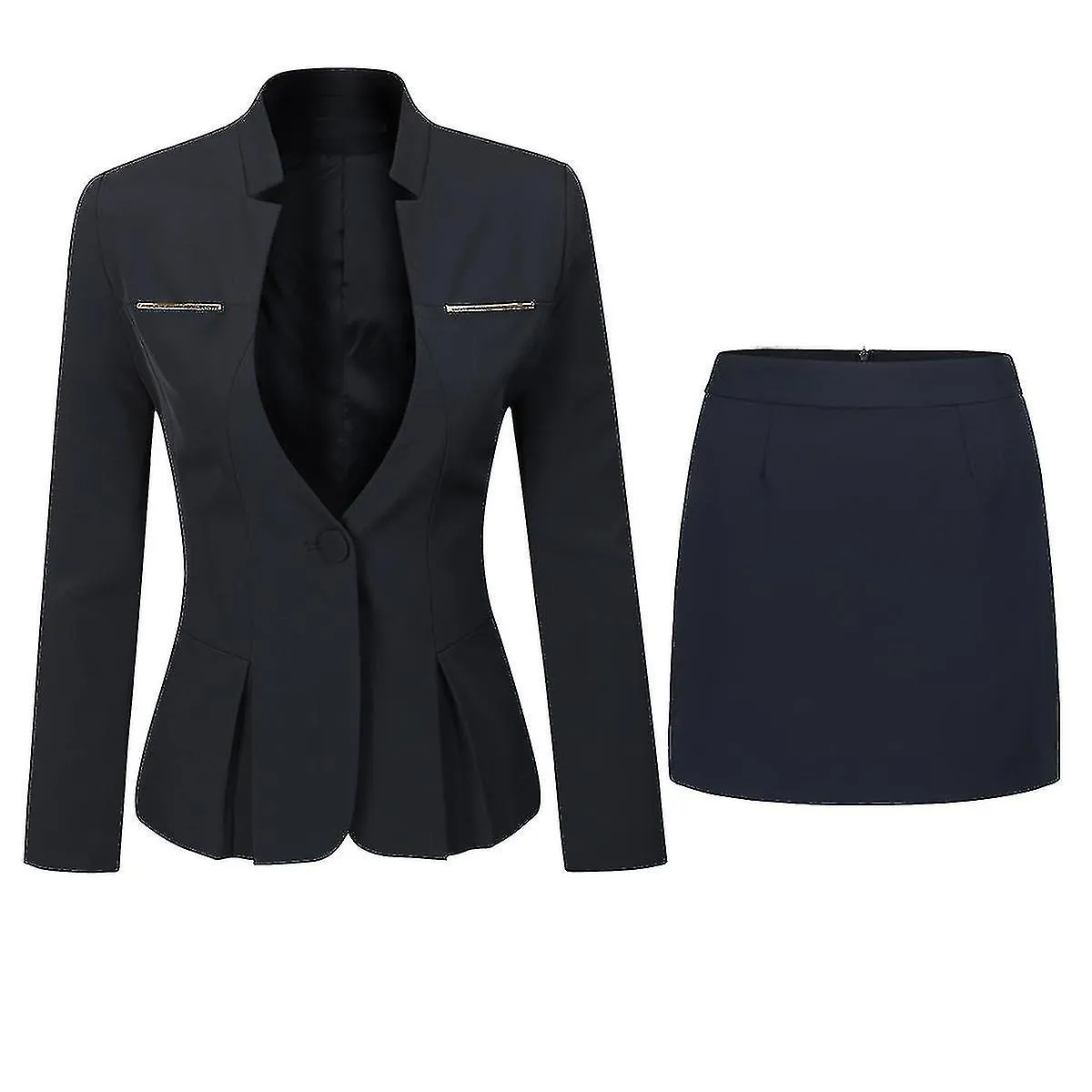 Traje de negocios de 2 piezas para mujer Ruffle Hem One Button Professional Workwear (blazer + falda)
