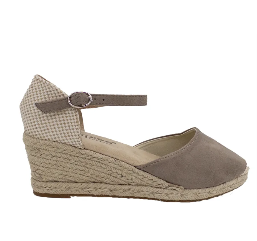VALENCIANA AMARPIES ACX26484 ALPARGATA SANDALIA DE MUJER TELA TAUPE CUÑA ESPARTO ALTA 24675