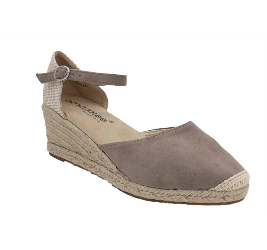 VALENCIANA AMARPIES ACX26484 ALPARGATA SANDALIA DE MUJER TELA TAUPE CUÑA ESPARTO ALTA 24675