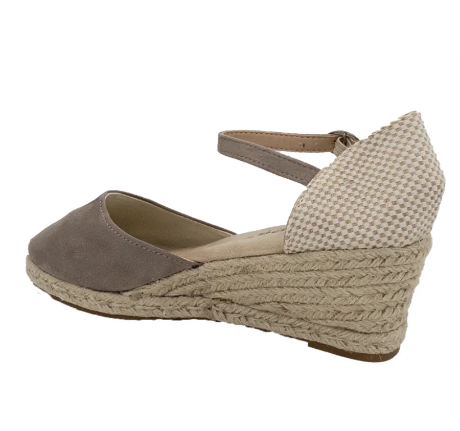 VALENCIANA AMARPIES ACX26484 ALPARGATA SANDALIA DE MUJER TELA TAUPE CUÑA ESPARTO ALTA 24675
