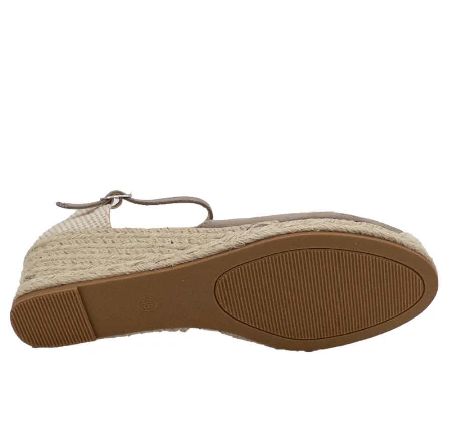 VALENCIANA AMARPIES ACX26484 ALPARGATA SANDALIA DE MUJER TELA TAUPE CUÑA ESPARTO ALTA 24675