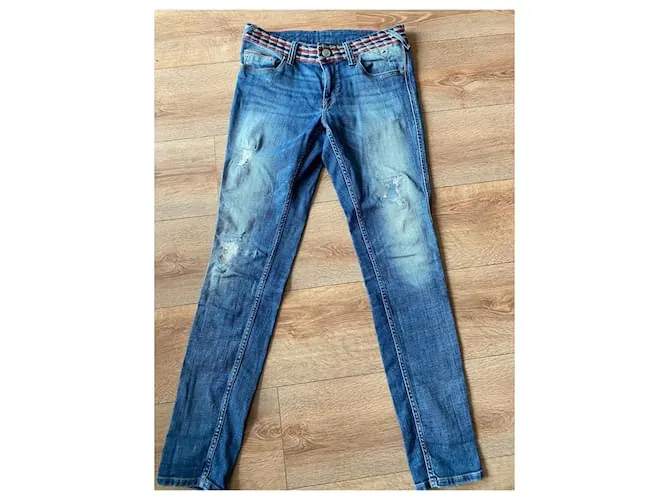 Vaqueros de mujer Tommy Hilfiger con cinturón trenzado Azul 