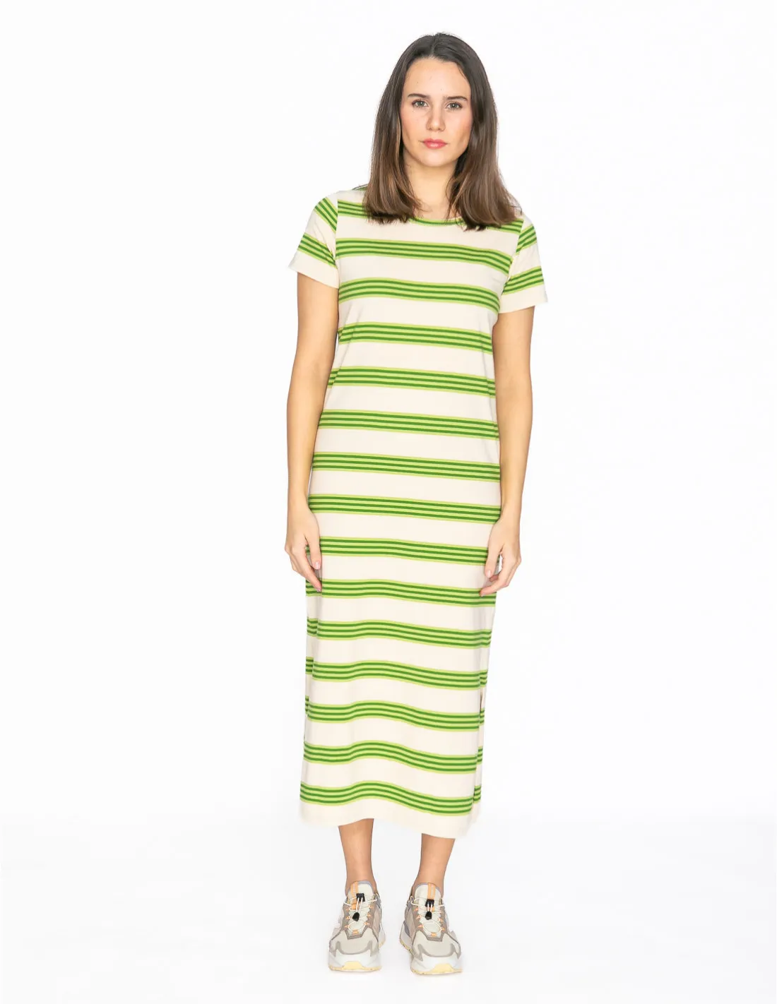VESTIDO MIDI ALGODÓN RAYAS VERDES NICE THINGS
