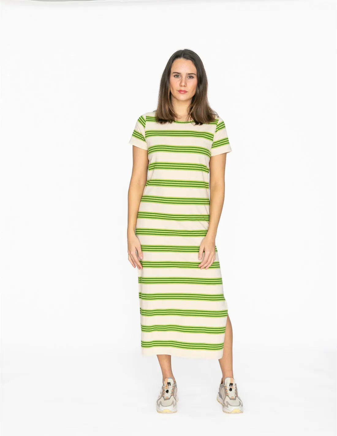 VESTIDO MIDI ALGODÓN RAYAS VERDES NICE THINGS