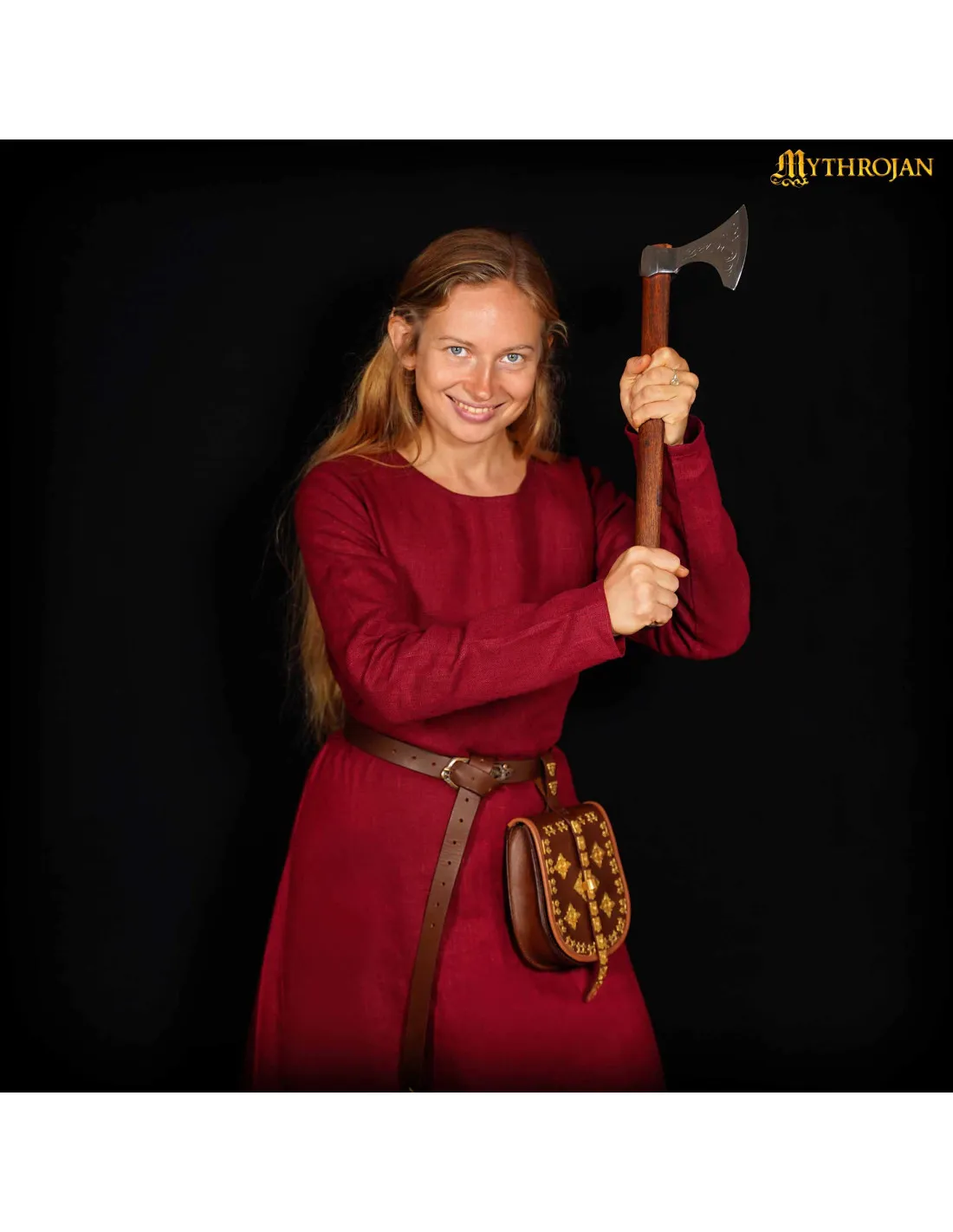 Vestido vikingo mujer lino modelo Helga, color burdeos