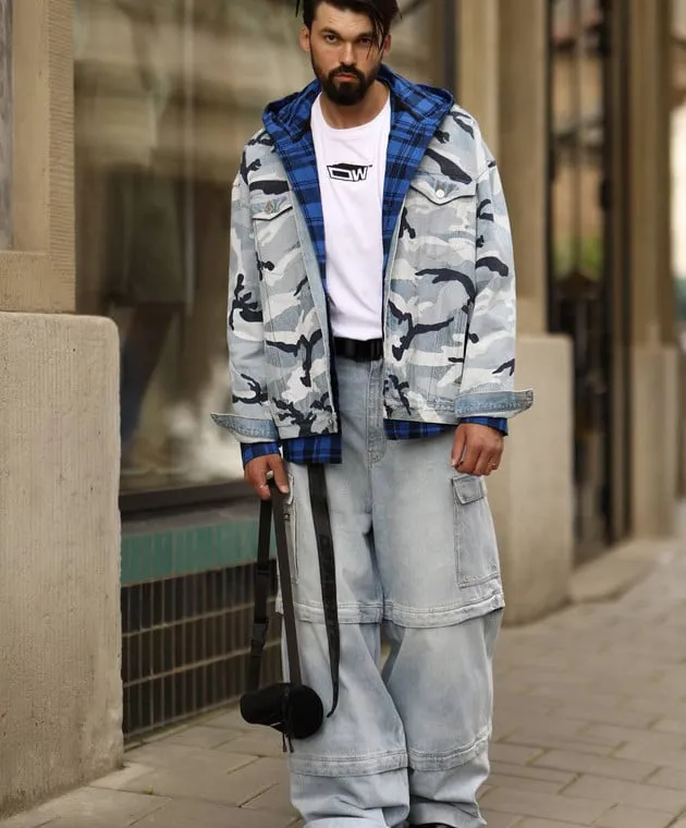 Vetements Blue denim jacket in camouflage print