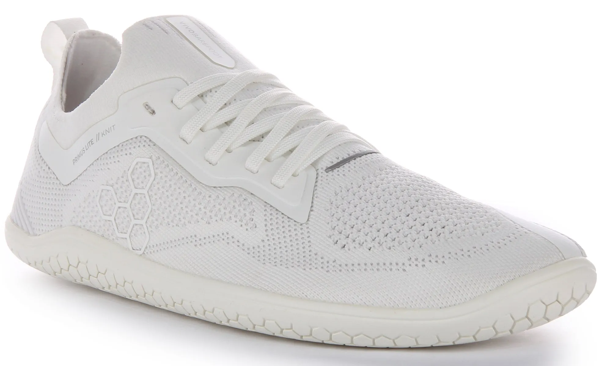 Vivobarefoot Primus Lite Knit Zapatillas con cordones resistentes a los pinchazos para hombre en blanco