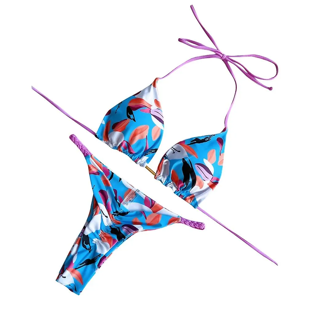 WOMENS TWO PIECE SWIMSUIT HALTERSTRING BIKINIS SET FLORAL PRINT BATHING SUIT
