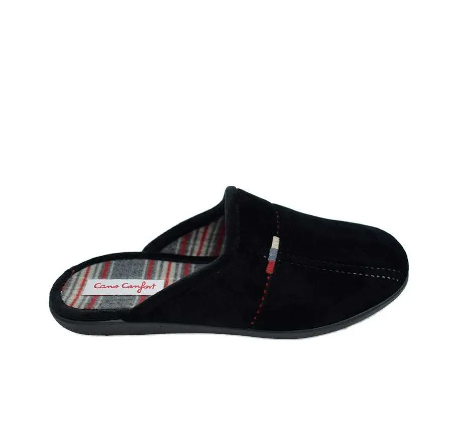 ZAPATILLA CANO CONFORT NEGRA PANTUFLA MUY CÓMODA ADORNO BORDADO 25877