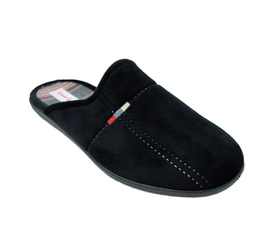 ZAPATILLA CANO CONFORT NEGRA PANTUFLA MUY CÓMODA ADORNO BORDADO 25877