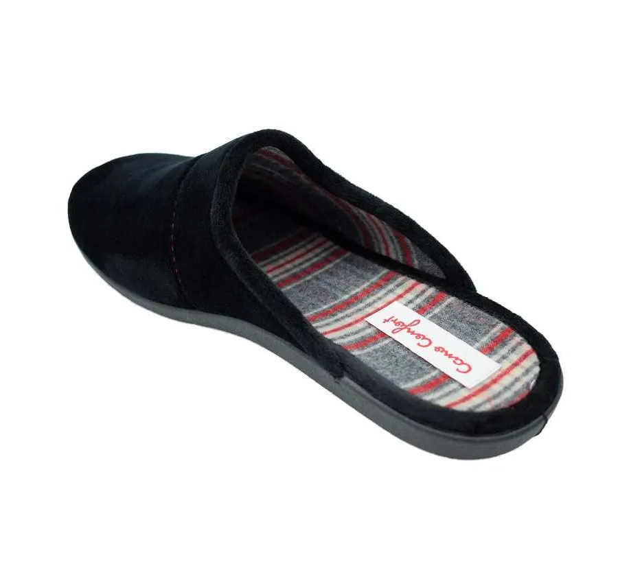 ZAPATILLA CANO CONFORT NEGRA PANTUFLA MUY CÓMODA ADORNO BORDADO 25877