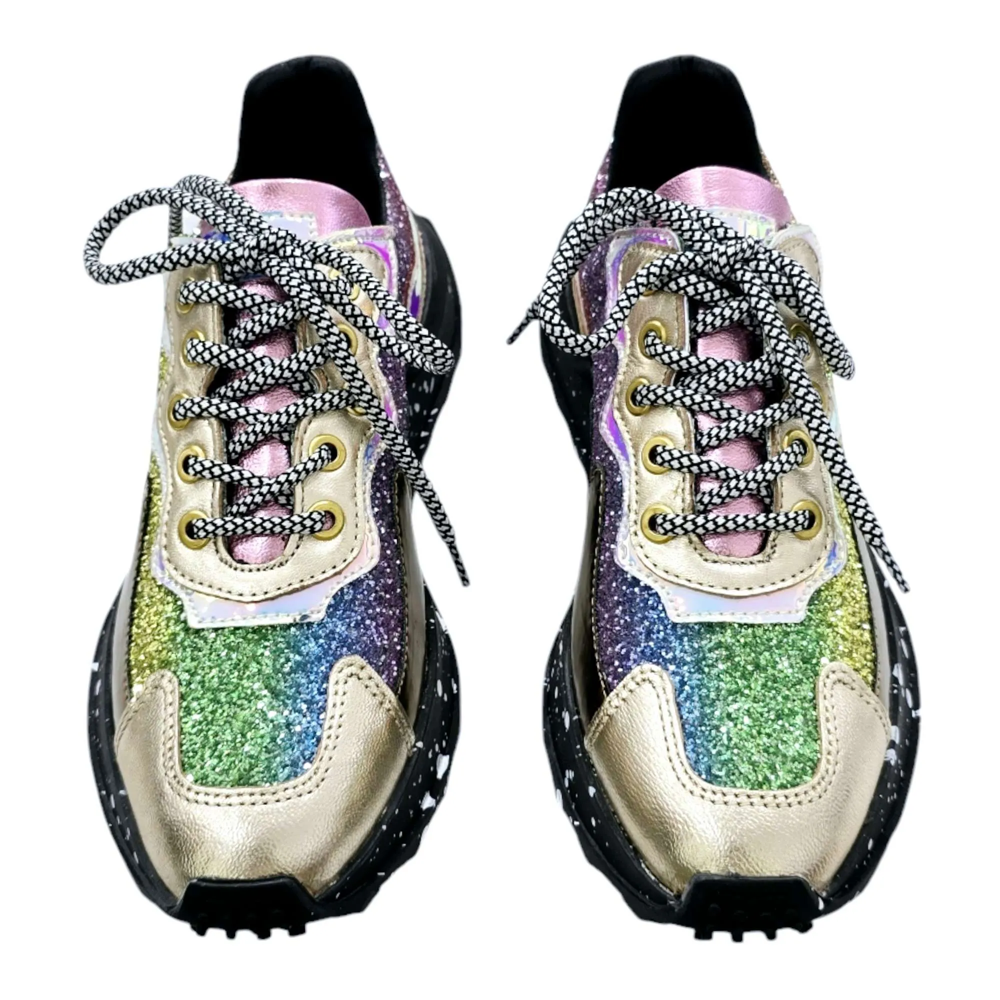 ZAPATILLAS MUJER SUELA GRUESA COLORES Y GLITTER PLATINO