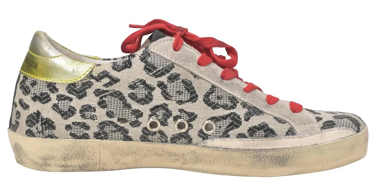 Zapatillas Superstar de lona beige con estampado animal Golden Goose 