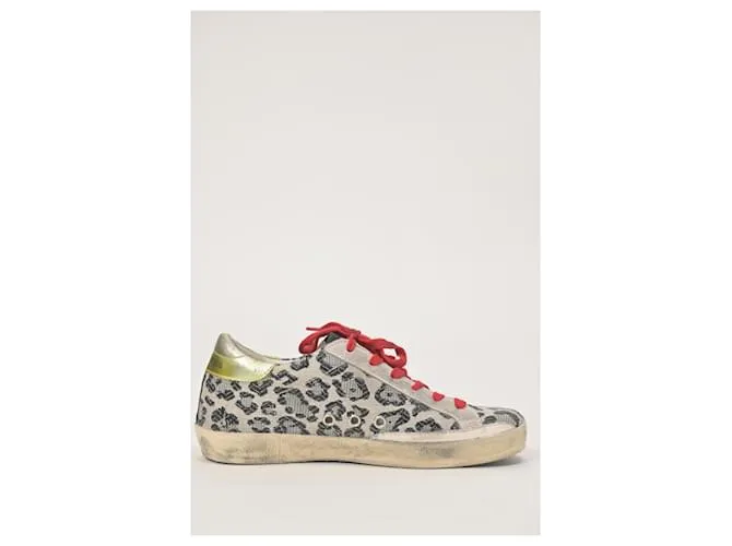 Zapatillas Superstar de lona beige con estampado animal Golden Goose 
